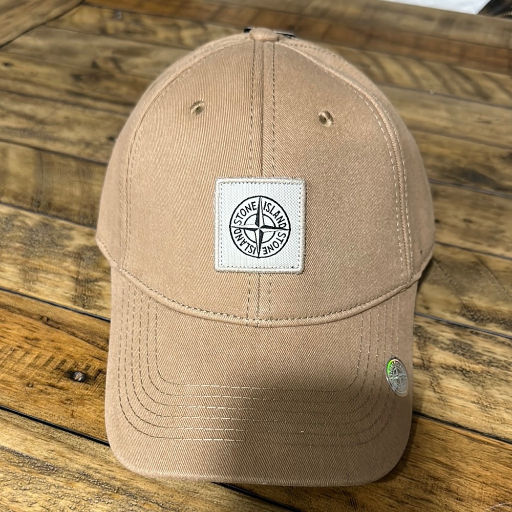 Stone Island Beige Cap with Logo Patch